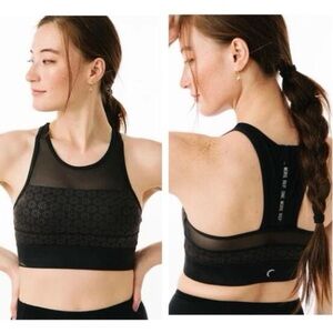 ZYIA Active Black Flower All Star Sports Bra Size Medium Mesh Zip Closure